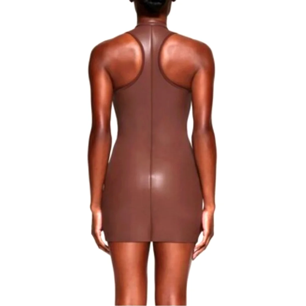 NWT Skims Rubberized Scuba Swim Moxk Neck Dress Full Zip Cocoa XXS